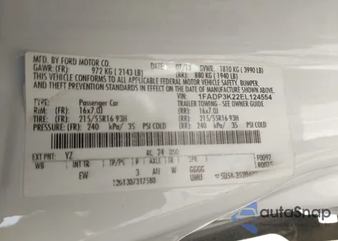 2014 Ford Focus Se z USA, uszkodzony, nr VIN 1FADP3K22EL124554